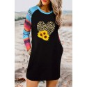 Sunflower Leopard Print Striped Long Sleeve Shift Mini Dress