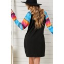 Sunflower Leopard Print Striped Long Sleeve Shift Mini Dress