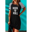 Black ROCK N ROLL Twist Knot Striped Short Sleeve Mini Dress