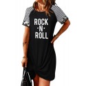 Black ROCK N ROLL Twist Knot Striped Short Sleeve Mini Dress