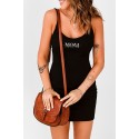 Black MOM Slogan Rib Knit Spaghetti Straps Dress