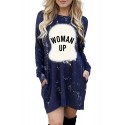 Blue WOMAN UP Bleached Tie-dye Long Sleeve Dress