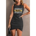 Black Leopard MAMA Graphic Ruched Arch Hem Tank Mini Dress