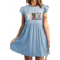 Sky Blue Easter Day Animal Print Ruffle Sleeve Mini Dress