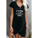 Black Letters Print Twist Hemline T-shirt Dress