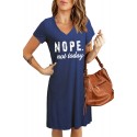 Blue NOPE. Not today Print V Neck T-shirt Midi Dress