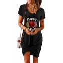 Black Happy Easter Egg Print Twist Knot Short Sleeve Mini Dress