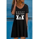 Black Happy Easter Bunny Print Short Sleeve Mini Dress