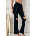 Black Butterfly Print Raw Hem Ripped High Waist Flare Jeans