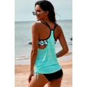 Sky Blue Leopard Steer Head Print Drawstring Racerback Tankini Swimsuit