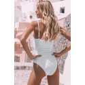 White Western Graphic Print Frilled Lace-up One-piece Swimwear