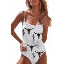 White Western Graphic Print Frilled Lace-up One-piece Swimwear