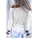 Beige Baseball Print V Neck Long Sleeve Top