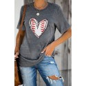 Gray Baseball Heart Print T Shirt