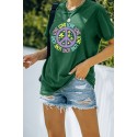 Green Casual Peace Logo Letter Print Graphic Tee