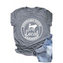 Gray Local Letter Animal Print Short Sleeve Graphic Tee