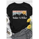 Black Take A Hike Graphic Printed Short Sleeve Top