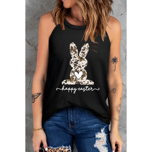 Black Happy Easter Bunny Distressed Tank