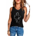 Black Casual Portrait Graffiti Print Graphic Tank Top